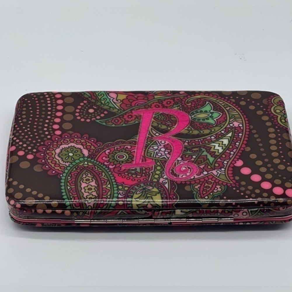 Paisley slim ladies wallet with R initial